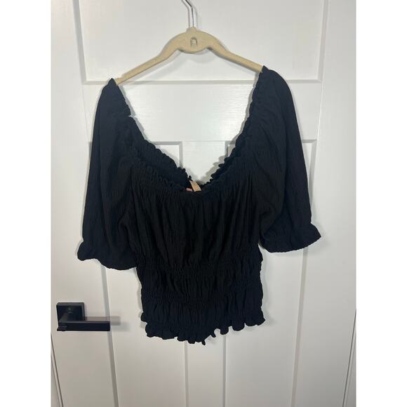 Pilcro by Athropologie Puff Sleeved Top Size XL Black Boho Cottagecore Fairy - Picture 8 of 9